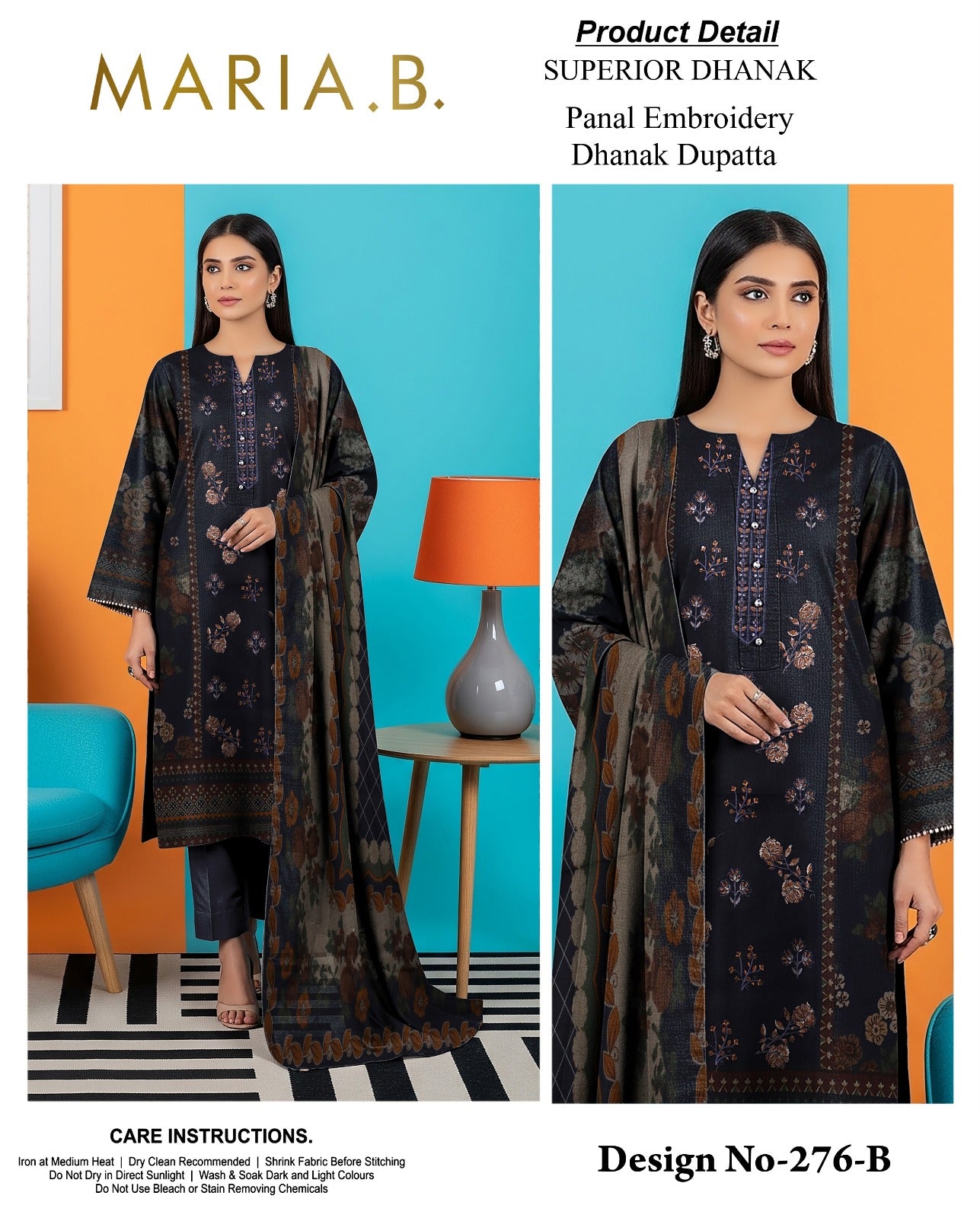 MARIA.B Ladies Unstitched 3-Piece Dhanak Emobridery Suit -Premium Fabric