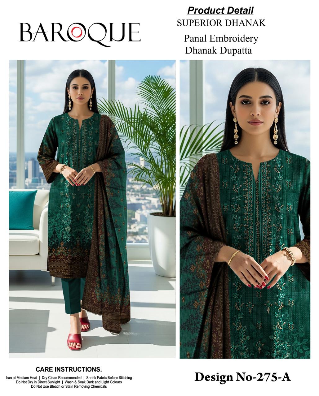 Ladies Unstitched 3-Piece Dhanak Emobridery Suit - Premium Fabric