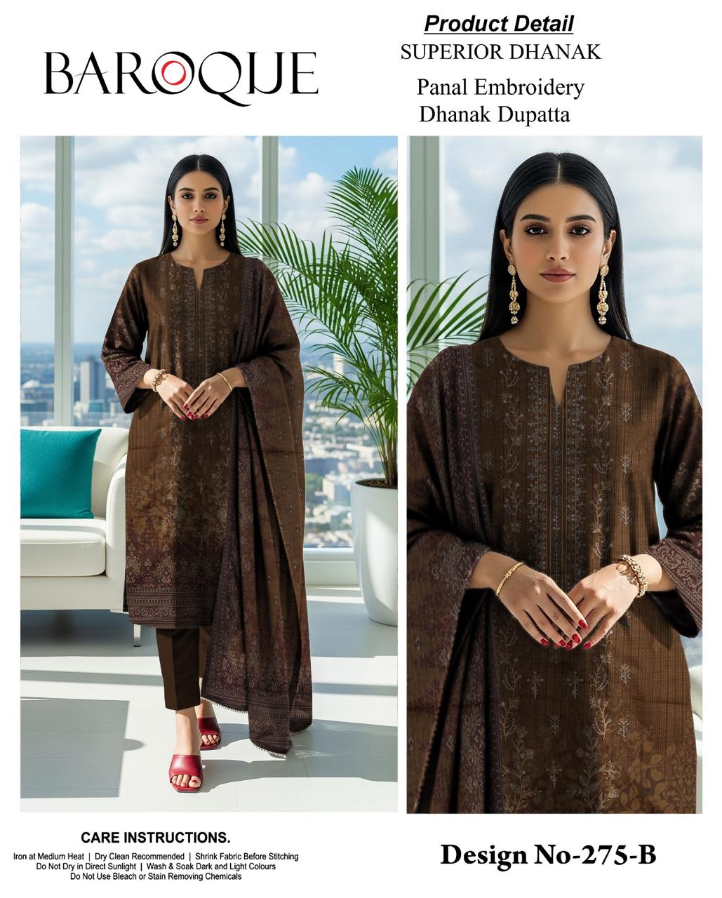 Ladies Unstitched 3-Piece Dhanak Emobridery Suit - Premium Fabric