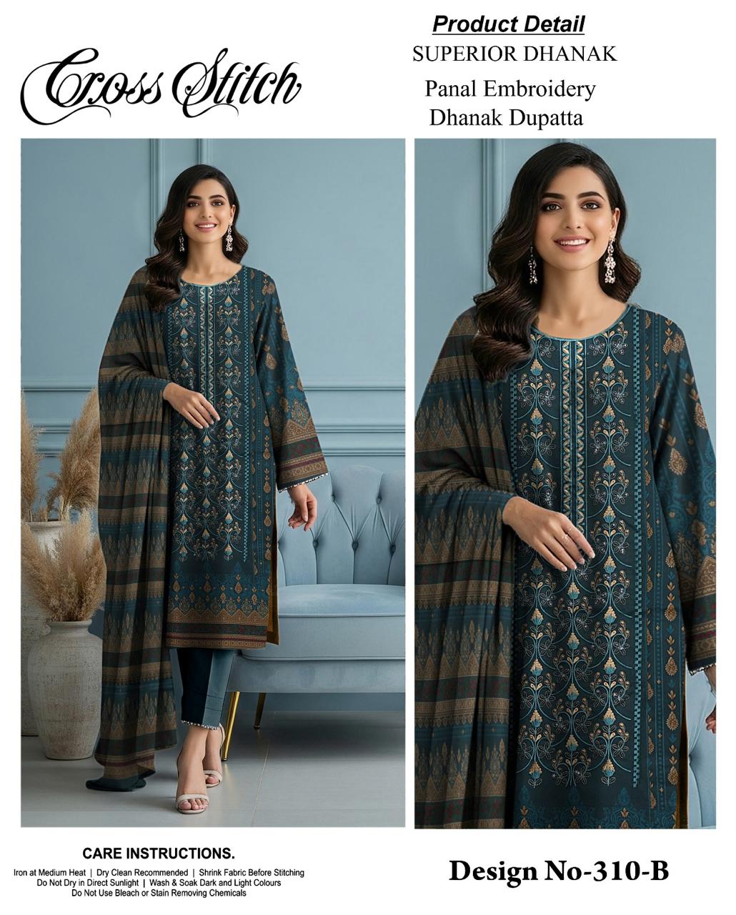 Ladies Unstitched 3-Piece Dhanak Emobridery Suit - Premium Fabric